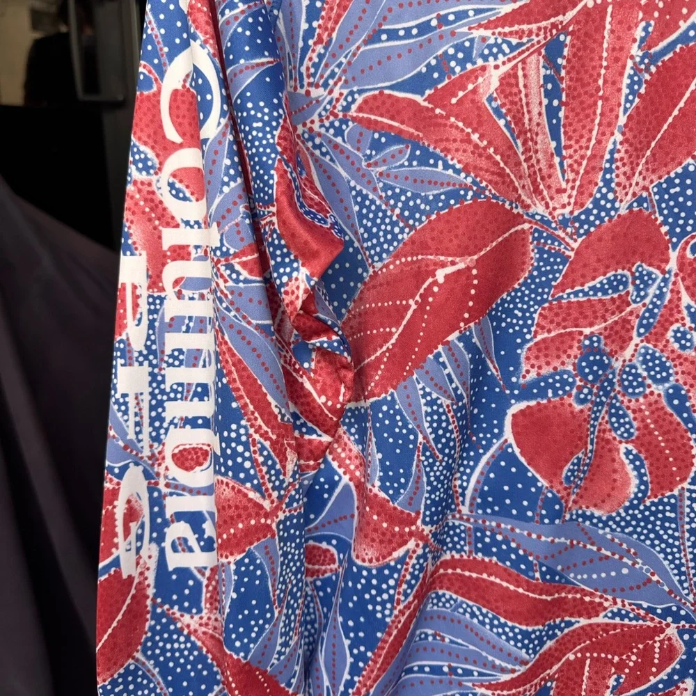 COLUMBIA | Red & Blue Floral Patterned PFG Omni-Shade Long Sleeve Shirt Size L - Picture 6 of 9
